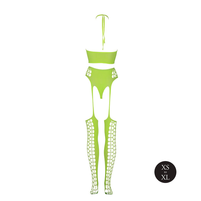 Set cu bustiera, chilot, portjartier și dres - compleu elegant XS-XL (one size), verde neon